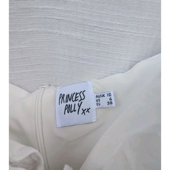 Princess Polly Womens White Rose Mini Dress Sz 6 Milkmaid Peasant Puff Sleeve - Picture 5 of 5